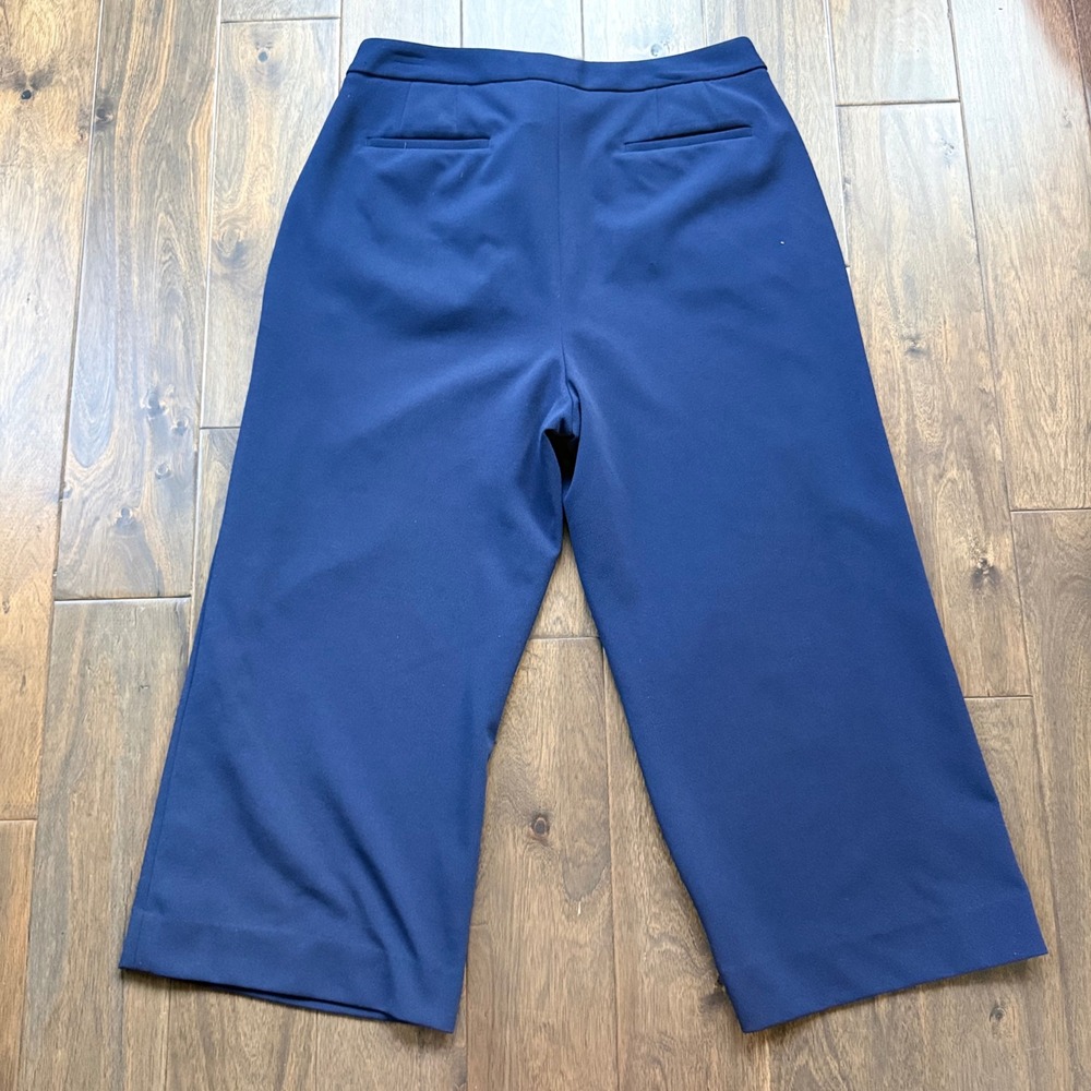 DKNY Sailor Pants Womens 14 Navy Blue Excellent Wide Leg Cropped Logo Button - Picture 4 of 7